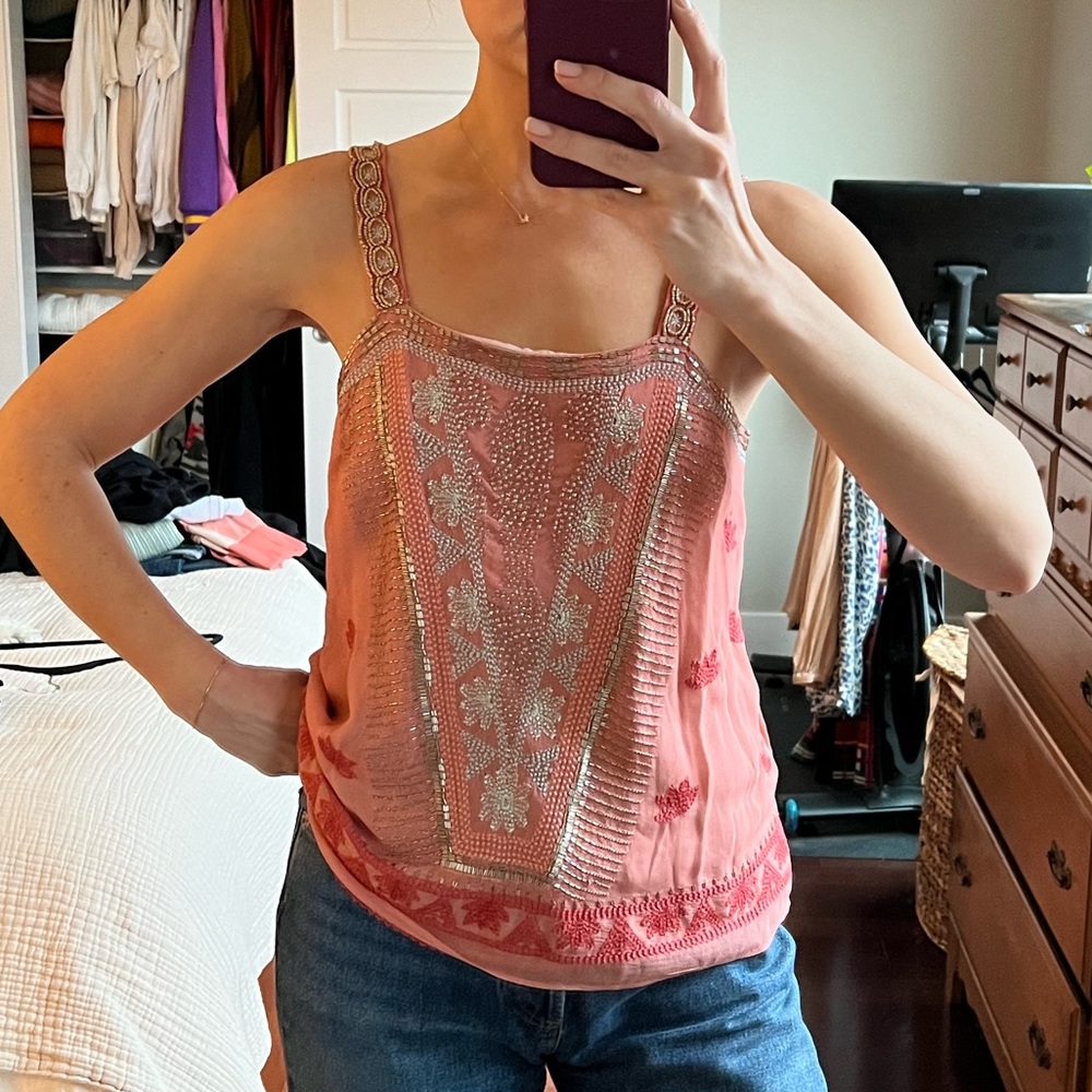 Anthropologie beaded and embroidered tank